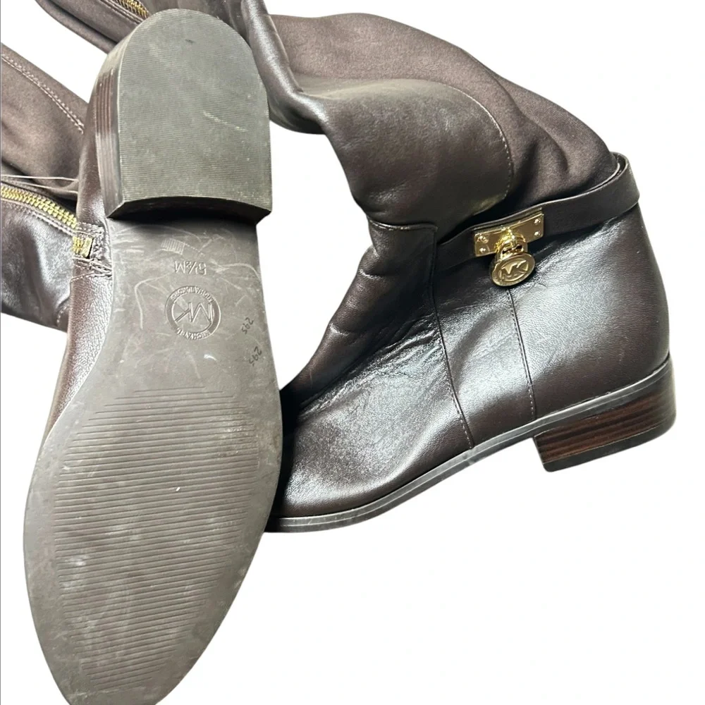 NEW MICHAEL KORS HAMILTON Leather/Stretch Brown Leather Riding Boots Size 5.5M